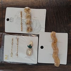 Gold & Cream Hair Set Bobby Pins, Barrette, Hair Clips